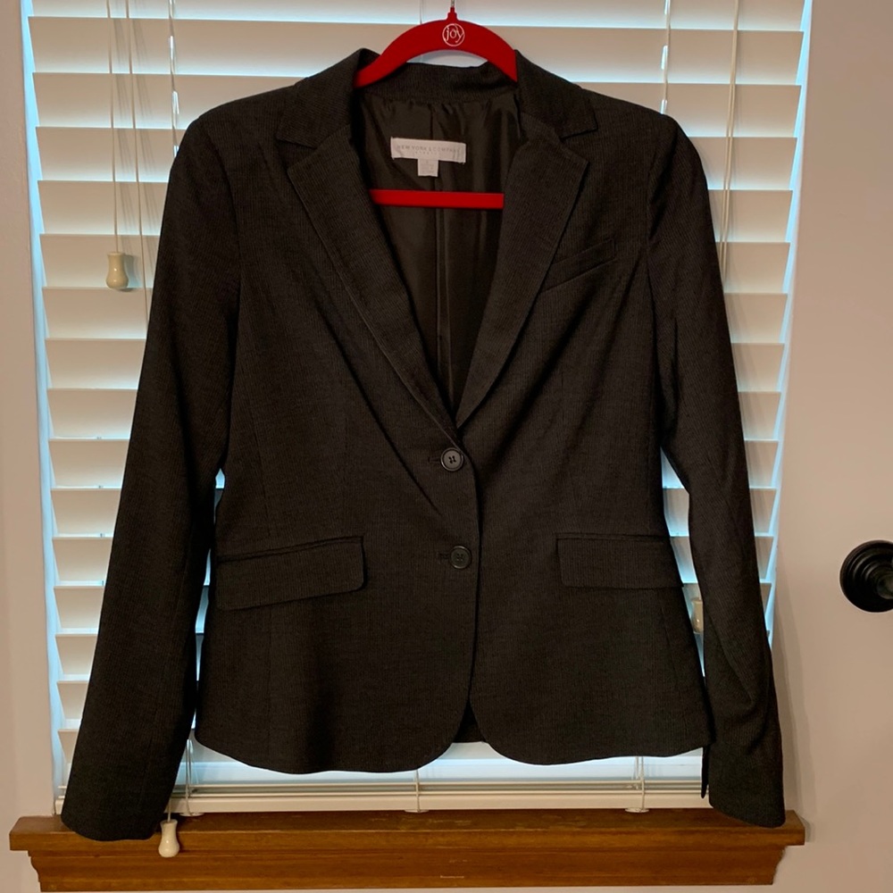 Black pinstripe suit jacket